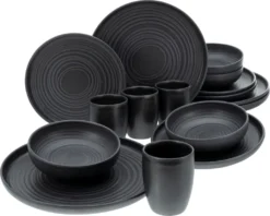 CreaTable 23860 Kombiservice Uno Für 4 Personen, Steinzeug, Schwarz (1 Set, 16-teilig) -Küchenzauber Günstiges Geschäft 01da68474a60104472e058643999d157