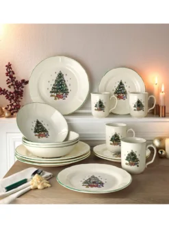 CreaTable 14959 Kombiservice Tannenbaum Für 4 Personen, Steingut, Creme/grün (1 Set, 16-teilig) -Küchenzauber Günstiges Geschäft 0250e285bf932e3a2f78c16367f51380