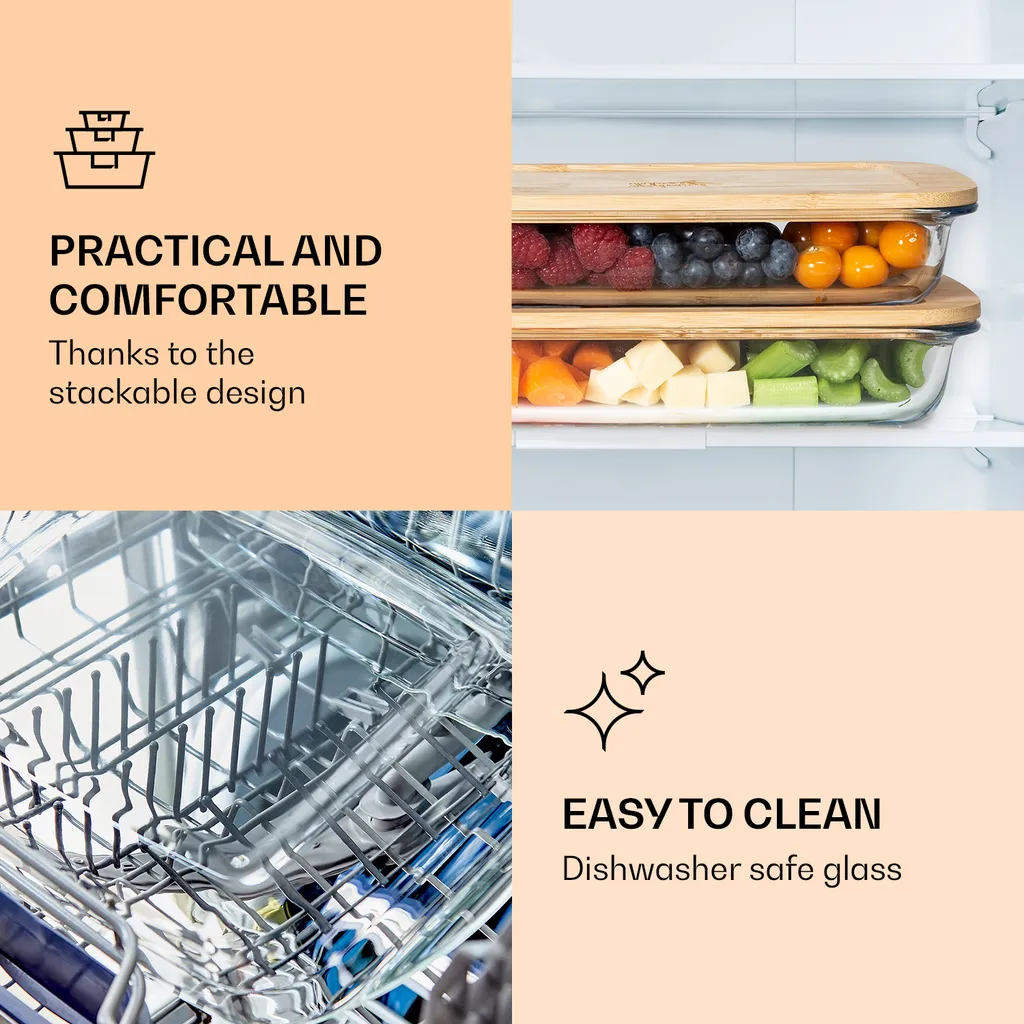 Klarstein Bambuswald Aufschnittbox Mit Deckel , 1 Liter , 2er Set , Glas & Bambus , Hitzebeständig , Spülmaschinenfest , Stapelbar 4 Klarstein Bambuswald Aufschnittbox Mit Deckel , 1 Liter , 2er Set , Glas & Bambus , Hitzebeständig , Spülmaschinenfest , Stapelbar – Bild 4