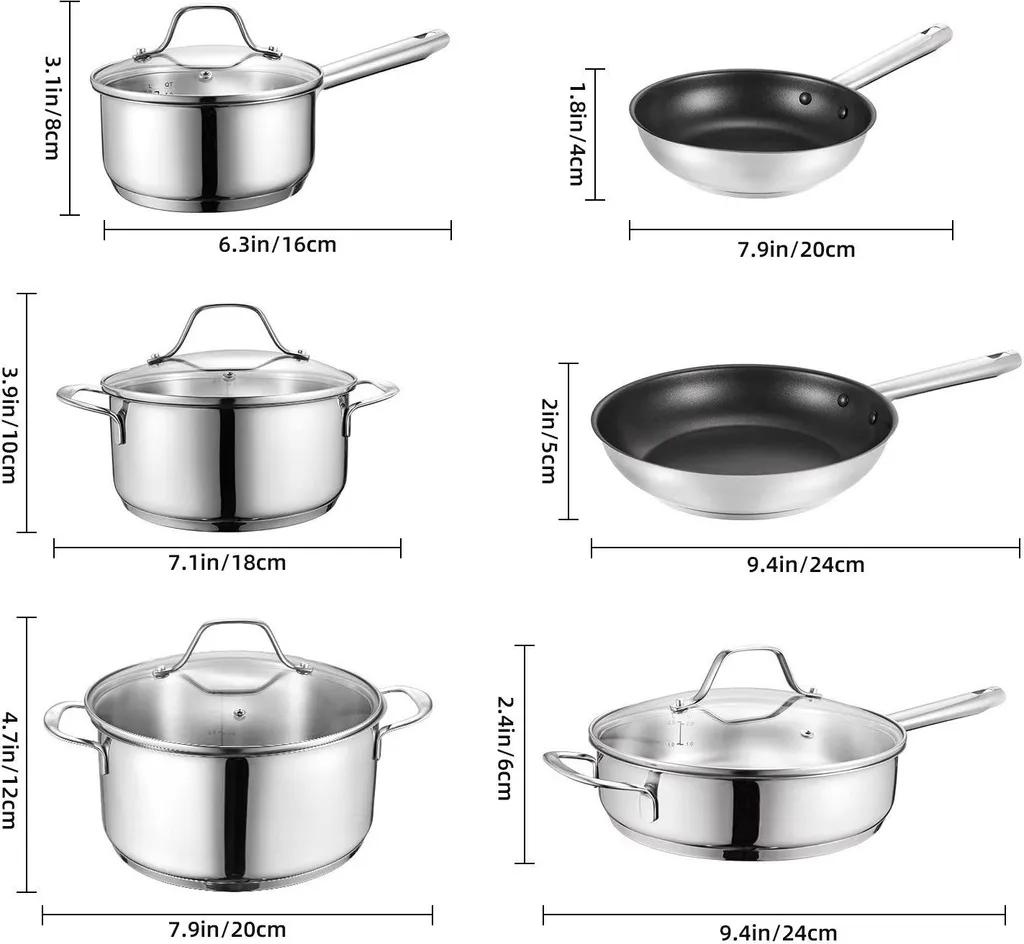 Topf-Set Topfset Induktion 10-teilig Edelstahl Kochtopf Set Mit Glasdeckel Edelstahl 18/10, Unbeschichtet Für Gas, Elektro, Halogen, Induktionsherde 6 Topf-Set Topfset Induktion 10-teilig Edelstahl Kochtopf Set Mit Glasdeckel Edelstahl 18/10, Unbeschichtet Für Gas, Elektro, Halogen, Induktionsherde – Bild 6