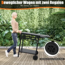 COSTWAY Grilltisch Mit Klappbarer Tischplatte, Beweglicher Campingtisch Mit 2 Ablagen & 4 Haken, Metall Grillwagen Für Außenbereich, Rollwagen Zum Grillen & Outdoorküche, Zubereitungswagen Schwarz 12 COSTWAY Grilltisch Mit Klappbarer Tischplatte, Beweglicher Campingtisch Mit 2 Ablagen & 4 Haken, Metall Grillwagen Für Außenbereich, Rollwagen Zum Grillen & Outdoorküche, Zubereitungswagen Schwarz -Küchenzauber Günstiges Geschäft 0f9d3dde0b81ff75c544849f2221cabb