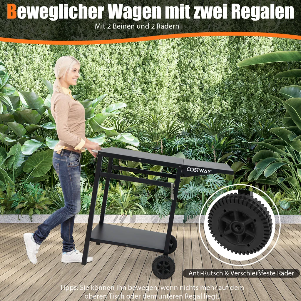 COSTWAY Grilltisch Mit Klappbarer Tischplatte, Beweglicher Campingtisch Mit 2 Ablagen & 4 Haken, Metall Grillwagen Für Außenbereich, Rollwagen Zum Grillen & Outdoorküche, Zubereitungswagen Schwarz 6 COSTWAY Grilltisch Mit Klappbarer Tischplatte, Beweglicher Campingtisch Mit 2 Ablagen & 4 Haken, Metall Grillwagen Für Außenbereich, Rollwagen Zum Grillen & Outdoorküche, Zubereitungswagen Schwarz – Bild 6