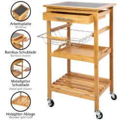 ONVAYA Küchenwagen Kyoto Auf Rollen, Küchenrollwagen Aus Bambus Mit Arbeitsplatte Schwarz Aus Stein, Praktischer Beistellwagen Für Die Küche Inkl. Schubladen -Küchenzauber Günstiges Geschäft 168b274176a00f2e14e8b46601d8e11b