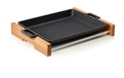 Grill-/Servierpfanne 32x26cm Mit Holzgestell Gusseisen Emailliert LAVA