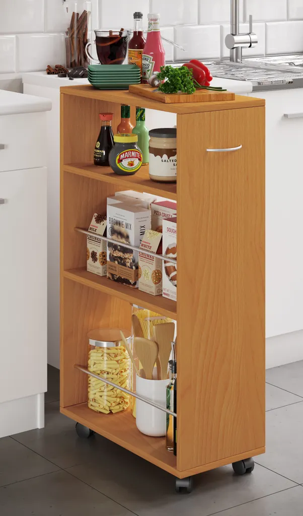 VCM Holz Küchenwagen Servierwagen Rollwagen Nischenschrank Rollbar Rollen Tusal Buche 2 VCM Holz Küchenwagen Servierwagen Rollwagen Nischenschrank Rollbar Rollen Tusal Buche – Bild 2
