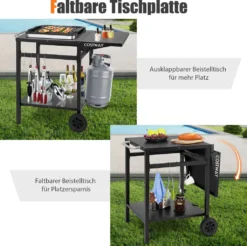 COSTWAY Grilltisch Mit Klappbarer Tischplatte, Beweglicher Campingtisch Mit 2 Ablagen & 4 Haken, Metall Grillwagen Für Außenbereich, Rollwagen Zum Grillen & Outdoorküche, Zubereitungswagen Schwarz 10 COSTWAY Grilltisch Mit Klappbarer Tischplatte, Beweglicher Campingtisch Mit 2 Ablagen & 4 Haken, Metall Grillwagen Für Außenbereich, Rollwagen Zum Grillen & Outdoorküche, Zubereitungswagen Schwarz -Küchenzauber Günstiges Geschäft 1fdb9adeb44386d2cf0a26621127a304
