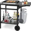 COSTWAY Grilltisch Mit Klappbarer Tischplatte, Beweglicher Campingtisch Mit 2 Ablagen & 4 Haken, Metall Grillwagen Für Außenbereich, Rollwagen Zum Grillen & Outdoorküche, Zubereitungswagen Schwarz