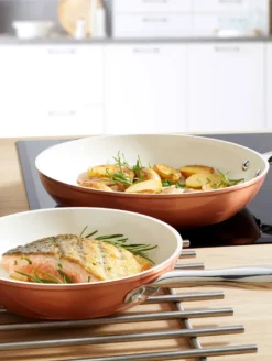 GSW Pfannen-Set Kupfer-Bronze 2-tlg., Aluminium, Edelstahl Rostfrei, Bratpfanne ø Ca. 20 X H 4,3cm / ø Ca. 28 X H 5,4cm -Küchenzauber Günstiges Geschäft 230775bc01bc52c6b76349e491098682