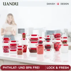 Uandu Lock & Fresh 5er Vorratsdosen Set, Frischhaltedosen Mit Deckel Für Lebensmittel, Mikrowellen-, Und Gefriergeeignet, Vorratsdosen Mit Deckel, Meal Prep Boxen, Aufbewahrungsbox Küche - Rot -Küchenzauber Günstiges Geschäft 27593adda61277f25b01fa24df0e22f7
