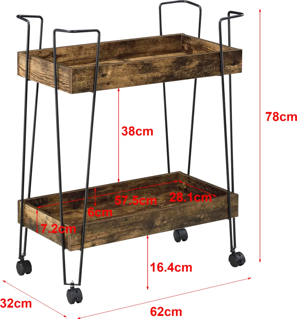 Servierwagen Vaxholm 78x62x32cm Barwagen Beistellwagen Rollwagen Bis 10 Kg Stahlgestell Dunkler Holzton 3 Servierwagen Vaxholm 78x62x32cm Barwagen Beistellwagen Rollwagen Bis 10 Kg Stahlgestell Dunkler Holzton – Bild 3