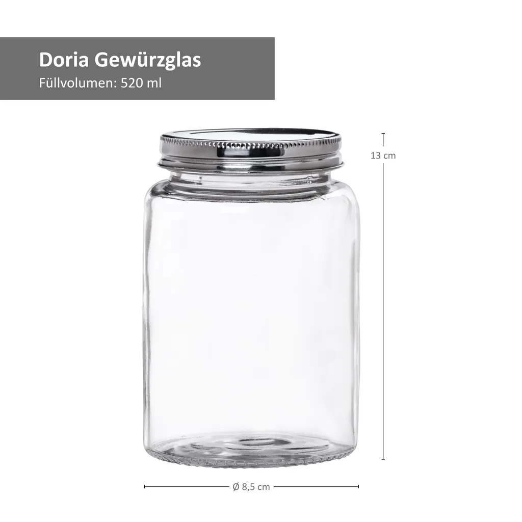 8-tlg. Vorrats-Gläserset Doria 520 Ml + 320 Ml Gewürzglas Mit Schraub-Deckel Silber Gläser 5 8-tlg. Vorrats-Gläserset Doria 520 Ml + 320 Ml Gewürzglas Mit Schraub-Deckel Silber Gläser – Bild 5
