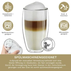 Creano Doppelwandiges Thermoglas 400ml „DG-SH“, Großes Doppelwandglas Aus Borosilikatglas, Doppelwandige Kaffeegläser, Teegläser, Latte Gläser 4er Set -Küchenzauber Günstiges Geschäft 2ecdda508f42387e30018273a280ba5e