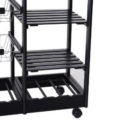 HOMCOM Küchenwagen Servierwagen Mit Ausziehbarem Korb Schublade Küchenrollwagen Weinablage Küchentrolley Holz Schwarz 74 X 37 X 76 Cm -Küchenzauber Günstiges Geschäft 2f279387232442b608241f4c8077d34b