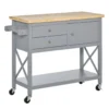 HOMCOM Küchenwagen Rollbar Servierwagen Standregal Küchentrolley Schrank Mit Schublade Bodenregal Handtuchhalter Für Küche Esszimmer Gummiholz MDF Grau+Natur 108 X 45 X 89 Cm