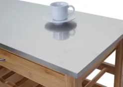 Servierwagen HWC-D15, Küchenwagen Barwagen Rollwagen Küchenhelfer Beistellwagen, Bambus Mit Edelstahlplatte 89x70x37cm -Küchenzauber Günstiges Geschäft 30a48f4f0eca6ad3e10c01a116e747ce