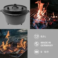 Klarstein Guernsey Premium Dutch Oven 9.0 Gusseisen-Topf , Voreingebrannt , Standfüße , Mit Deckelheber Und Deckelständer , Thermometeröffnung , Größe L: 9 Qt / 8 Liter , Schwarz -Küchenzauber Günstiges Geschäft 3107a4ddaf3b96e5d737df64ceea4fd5