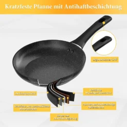 3tlg Pfannenset Mit Antihaftbeschichtung - Kratzfest Mit Isoliertem Griff Induktion 20 +24 +28cm Schwarz -Küchenzauber Günstiges Geschäft 334b7379feef24c84f9efab7a092d811