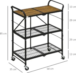 HOMCOM Rollwagen, Klappbarer Küchenwagen, Servierwagen Mit 3 Ebenen, Griff, Küchenregal Auf 4 Rollen Für Esszimmer, Wohnzimmer, Stahl, Braun+Schwarz, 68 X 35 X 85 Cm -Küchenzauber Günstiges Geschäft 3471422e33265d8f4025440dd2c46f2c