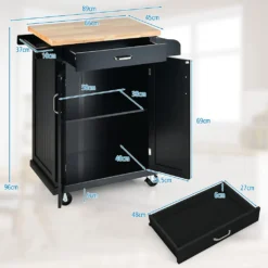 COSTWAY Küchenwagen Auf Rollen, Servierwagen Mit Arbeitsplatte & Handtuchhalter & Schublade & Gewürzregal, Kücheninsel Holz, Küchenschrank Rollbar, Für Küche, Esszimmer Und Bar (Schwarz) -Küchenzauber Günstiges Geschäft 37109681fe3637020ef3b78082dfa225