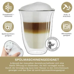 Creano Doppelwandige Gläser 250ml „DG-V“, 2er Set, Thermoglas Doppelwandig Aus Borosilikatglas, Kaffeegläser, Teegläser, Latte Gläser, Doppelwandgläser -Küchenzauber Günstiges Geschäft 37f499bdcf64c0738dcf48c4bde6db1f