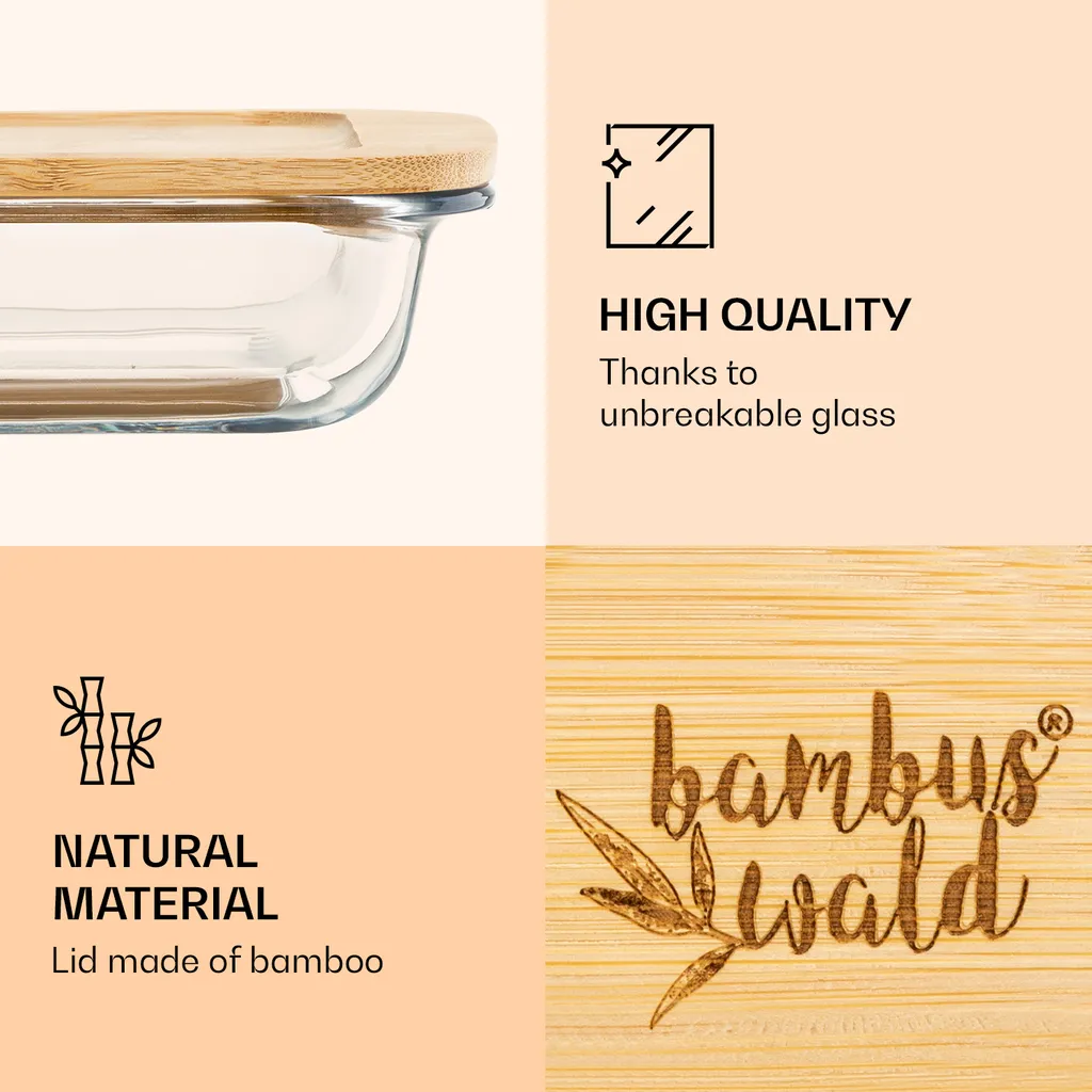Klarstein Bambuswald Aufschnittbox Mit Deckel , 1 Liter , 2er Set , Glas & Bambus , Hitzebeständig , Spülmaschinenfest , Stapelbar 3 Klarstein Bambuswald Aufschnittbox Mit Deckel , 1 Liter , 2er Set , Glas & Bambus , Hitzebeständig , Spülmaschinenfest , Stapelbar – Bild 3