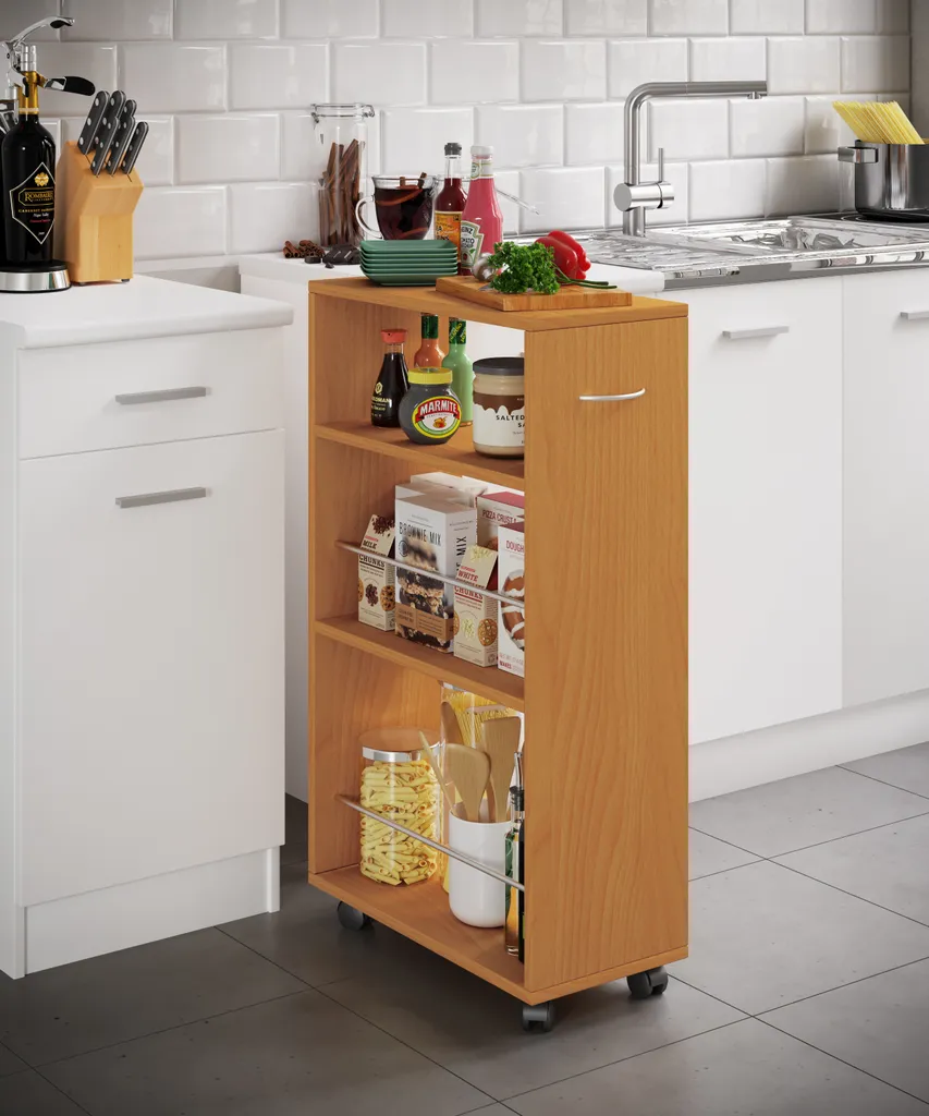 VCM Holz Küchenwagen Servierwagen Rollwagen Nischenschrank Rollbar Rollen Tusal Buche 3 VCM Holz Küchenwagen Servierwagen Rollwagen Nischenschrank Rollbar Rollen Tusal Buche – Bild 3