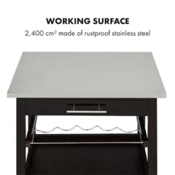 Klarstein Vermont - Küchenwagen, Servierwagen, Küchenrollwagen, 4 Etagen, DREI Ablagen, Herausnehmbare Schublade, Flaschenablage, Edelstahl-Arbeitsplatte, Echtholz, Rollen, Dunkelbraun -Küchenzauber Günstiges Geschäft 3eea75b692ed2d124a527c0e3910a403