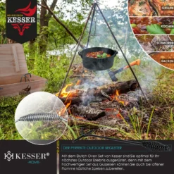 KESSER® Dutch Oven Set In Holzkiste Mit Dutch Oven Mit Viel Zubehör - Gusseisen - Bereits Eingebrannt Mit Kochtopf Grillplatte Pfanne Deckelheber Inkl. Rezeptbuch Handschuhe, Farbe:12-Teilig -Küchenzauber Günstiges Geschäft 3f25a7f68ce0cf84d7715fbdcec38e59