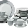 Van Well Kombiservice 30-tlg. Für 6 Personen Serie Vario Porzellan - Farbe Wählbar, Farbe:grau