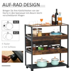 HOMCOM Küchenwagen Küchenrollwagen Servierwagen 3-stöckige Küchenregal Industrie-Design Mit Verstellbaren Füßen Rustikales Braun 80 X 40 X 90 Cm -Küchenzauber Günstiges Geschäft 41187b6ccceef72be37bd9035e905047