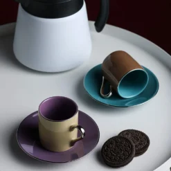 Artvigor, Porzellan Kaffeeservice, Bunt 12 Teilig Kaffee Set, Mit 6 Espressotassen 80 Ml, 6 Untertassen, Mehrfarbig -Küchenzauber Günstiges Geschäft 43182232cb14a277f3be08c056bc4b80