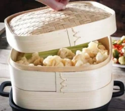 Bambus Dampfgarer Bambusdämpfer Bambussteamer Dampfgarset Aus Bambus Zum Dünsten Von Gemüse Fleisch Oder Fisch