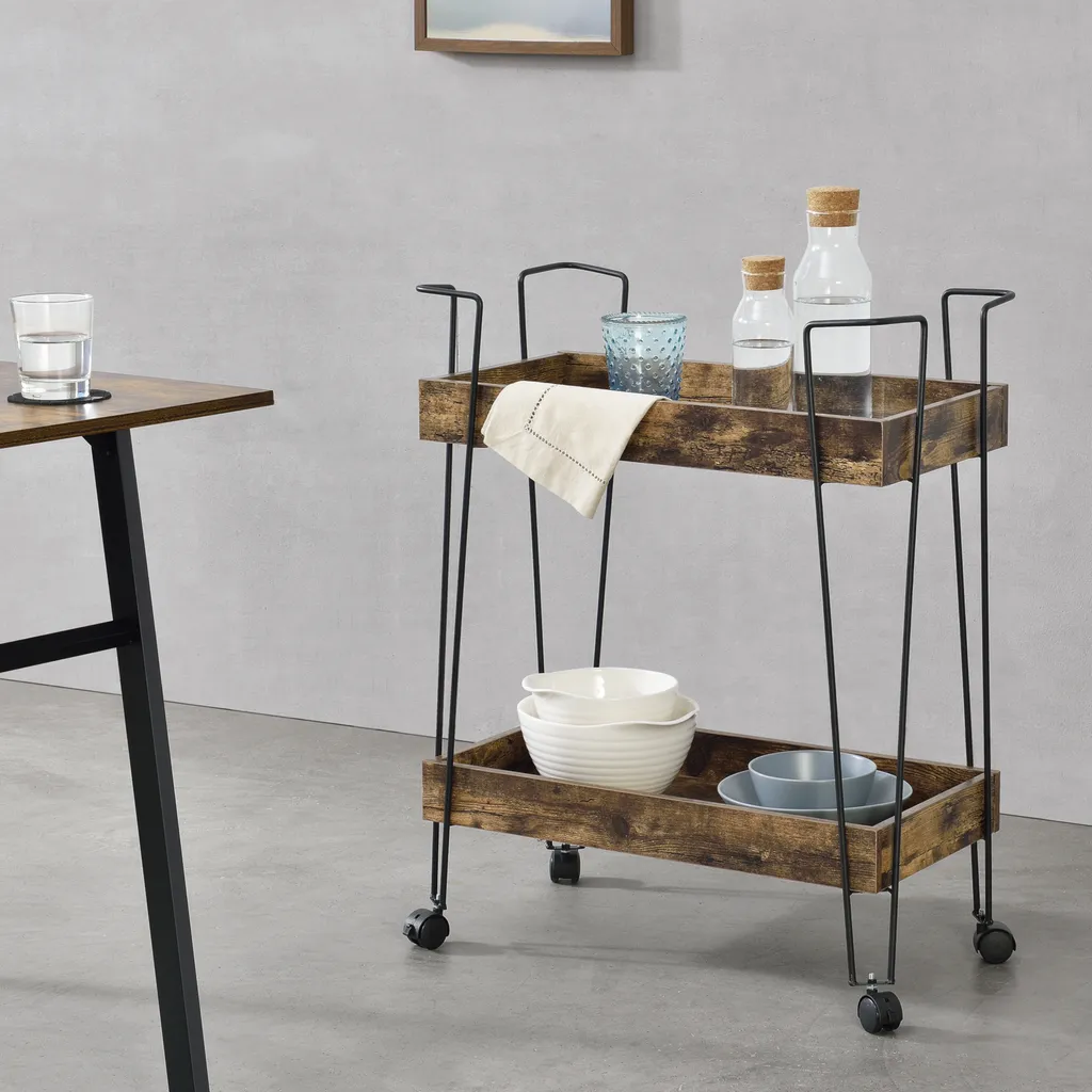 Servierwagen Vaxholm 78x62x32cm Barwagen Beistellwagen Rollwagen Bis 10 Kg Stahlgestell Dunkler Holzton 2 Servierwagen Vaxholm 78x62x32cm Barwagen Beistellwagen Rollwagen Bis 10 Kg Stahlgestell Dunkler Holzton – Bild 2