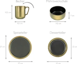 CreaTable 23592 Kombiservice Modern Industrial Für 4 Personen, Steinzeug, Schwarz/gold (1 Set, 16-teilig) -Küchenzauber Günstiges Geschäft 46c1de60d245fbc7cd8630a96e1f4066