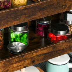 HOMCOM Küchenwagen Küchenrollwagen Servierwagen 3-stöckige Küchenregal Industrie-Design Mit Verstellbaren Füßen Rustikales Braun 80 X 40 X 90 Cm -Küchenzauber Günstiges Geschäft 4753ea4e91715ae304ef1317170ab00c