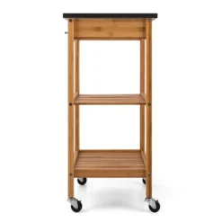 Klarstein Tennessee Servierwagen - Küchenwagen , Rollwagen , 3 Etagen , 2 Ablageflächen , Herausnehmbare Schublade , Schwarze Granitarbeitsfläche , Sichere Feststellbremsen , Bambusholz , Braun -Küchenzauber Günstiges Geschäft 47db7bf284c8cf6da3b085a4d67efafc