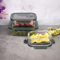 PIE LOCK Vorratsdosen 6 Teilig Eckig - Vorratsdosen Set Mikrowellengeeignete Essensbox Vorratsbehälter - Grau Glasdose Lunchbox Vorratsgläser Set -Küchenzauber Günstiges Geschäft 4955526d649ec1d65d47eec70446dce4