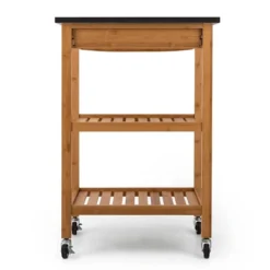 Klarstein Tennessee Servierwagen - Küchenwagen , Rollwagen , 3 Etagen , 2 Ablageflächen , Herausnehmbare Schublade , Schwarze Granitarbeitsfläche , Sichere Feststellbremsen , Bambusholz , Braun -Küchenzauber Günstiges Geschäft 4b4a2d80425d4cbb0fcabfdf2f70ab3e