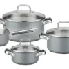 GSW Kochtopf-Set Magic Color 7 Tlg. Grau, Edelstahl Rostfrei 18/8, Glas, Kochtopf Mit Glasdeckel ø Ca. 16 X H 7,5cm / ø Ca. 20 X H 9,5cm / ø Ca. 24 X H 11,5cm / Stielkasserolle ø Ca. 16 X H 7,5cm