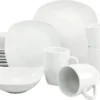 CreaTable 13915 Kombiservice Square Für 4 Personen, Porzellan, Weiß (1 Set, 16-teilig)