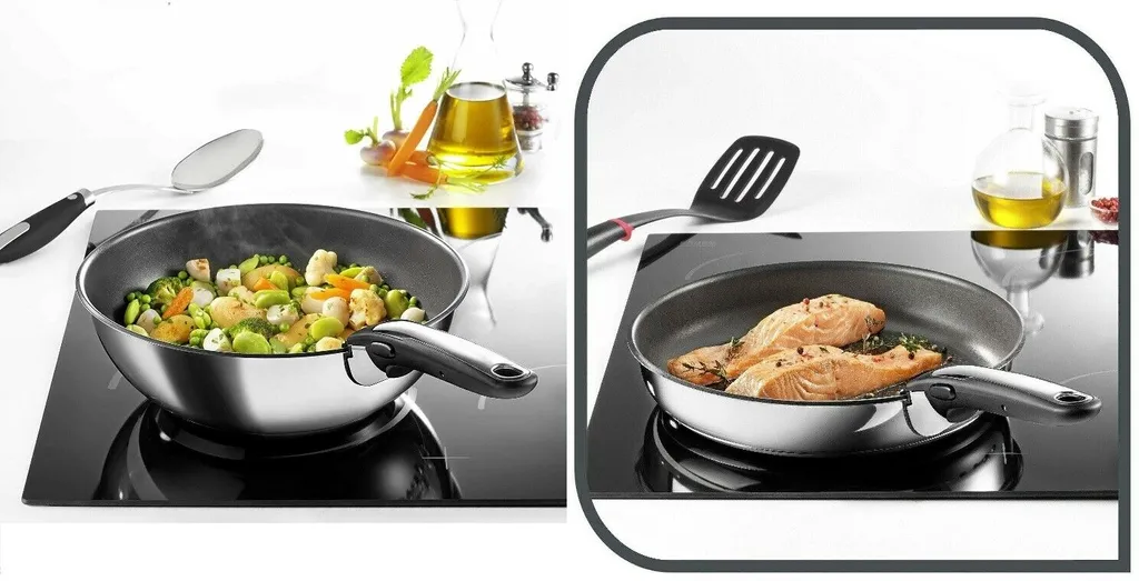 Tefal Pfannenset INGENIO 24/28cm L94092 + 2 X Jamie Oliver Glasdeckel 24/28cm + 2 Griffe + Ingenio Pfannenwender 2 Tefal Pfannenset INGENIO 24/28cm L94092 + 2 X Jamie Oliver Glasdeckel 24/28cm + 2 Griffe + Ingenio Pfannenwender – Bild 2