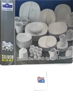 Van Well Kombiservice Silver Night 62-tlg 6 Personen, Tafel + Kaffee + Zubehör, Linien-Dekor -Küchenzauber Günstiges Geschäft 553653be6534b87af657350a7c03d8cc