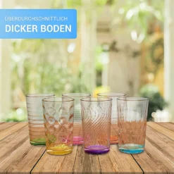 6 X Trinkglas Bunt Wasserglas Wassergläser Trinkgläser Glas Gläser Saftglas -Küchenzauber Günstiges Geschäft 55e3dd457648c90f1145f32ee33e2265