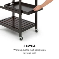 Klarstein Vermont - Küchenwagen, Servierwagen, Küchenrollwagen, 4 Etagen, DREI Ablagen, Herausnehmbare Schublade, Flaschenablage, Edelstahl-Arbeitsplatte, Echtholz, Rollen, Dunkelbraun -Küchenzauber Günstiges Geschäft 5a75e7aad007cae3c16ad2259e8a7e91