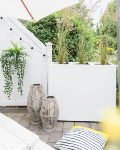 Pflanzkübel Raumteiler Auf Rollen Fiberglas "Elemento", Weiß Matt - 88x30x75 Cm