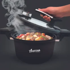 AMERCOOK Fresh Cooker Kochtopf Niederdrucktopf 24 Cm - Universal-Topf Für Alle Herdarten Kochtopf - Induktionsgeeigneter Kochtopf Energiespartopf - Kochtopf Vitaminschonend Schnellkochtopf Mit Ventil -Küchenzauber Günstiges Geschäft 605686da696f0dddbe5f62507d68ee87