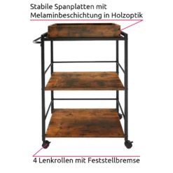 Tectake Servierwagen Worcester 65x41,5x87cm - Industrial Dunkelbraun -Küchenzauber Günstiges Geschäft 6195d22511eac545b6d219ec289e31e7