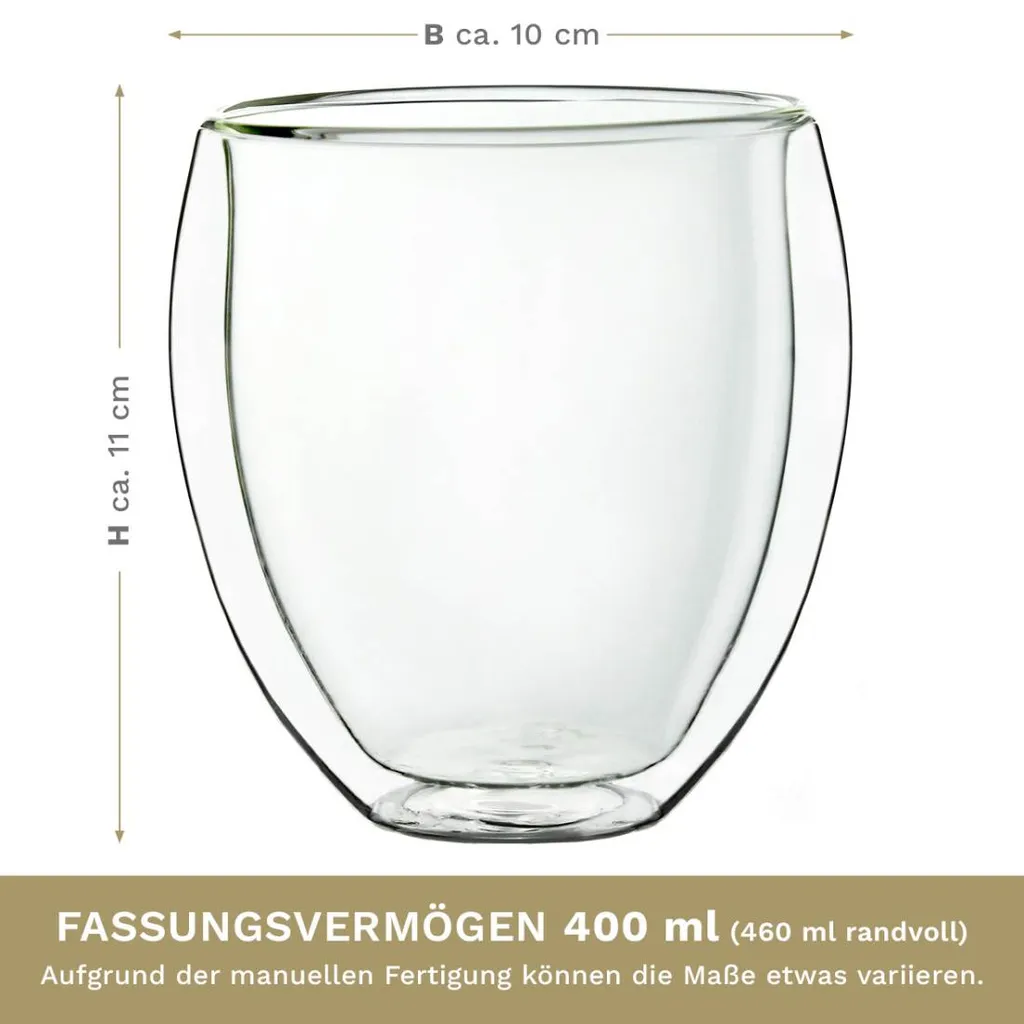 Creano Doppelwandige Gläser 400ml „DG-Bauchig“, 4er Set, Großes Thermoglas Doppelwandig Aus Borosilikatglas, Kaffeegläser, Teegläser, Latte Gläser, Doppelwandgläser 6 Creano Doppelwandige Gläser 400ml „DG-Bauchig“, 4er Set, Großes Thermoglas Doppelwandig Aus Borosilikatglas, Kaffeegläser, Teegläser, Latte Gläser, Doppelwandgläser – Bild 6