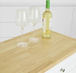 SoBuy FKW100-WN Kücheninsel Mit Arbeitsplatte Küchenwagen Mit 2 Türen Und Ausziehbarem Flaschenhalter Küchenschrank Sideboard Küchentrolley Weiß BHT Ca.: 115x90x46cm -Küchenzauber Günstiges Geschäft 672b2c09144235b00c4f649b7010cc01