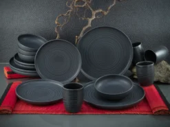 CreaTable 23860 Kombiservice Uno Für 4 Personen, Steinzeug, Schwarz (1 Set, 16-teilig) -Küchenzauber Günstiges Geschäft 6a25c0fbb221cf788a92dc01be78d3a3